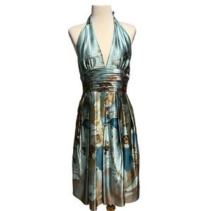 Adrianna Papell Occasion Floral Print Beaded Silk Dress Size 12